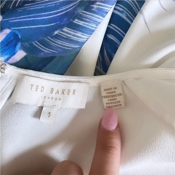 TED BAKER Nerris Jamboree Twist Detail Midi Dress White/ Multi Floral Size 1 - Picture 13 of 15